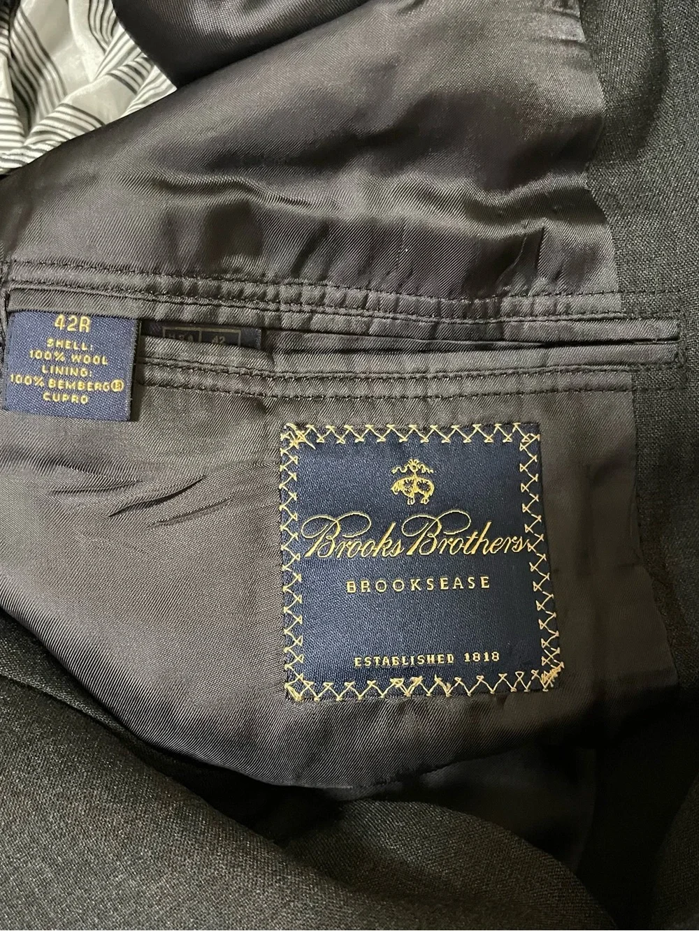 Brooks Brothers Dark Gray Men's Two-Button 💯Wool Suit: polished, tailored, old 💰